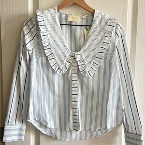 Anthropologie Maeve Ruffled collar Blouse down dress shirt 0 XS NEW